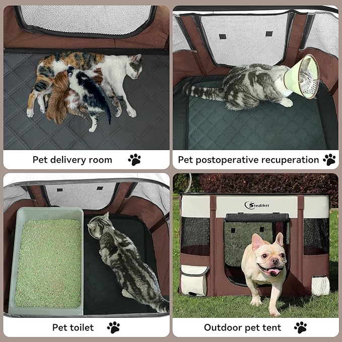 Dog Playpen,Cat Pet Puppy Pen,Portable Playpens for Dogs Indoor Outdoor Travel Camping Use,Foldable Dog Kennel Tent Crate for Rabbit Small Animals with Carrying Case (Brown, Small)