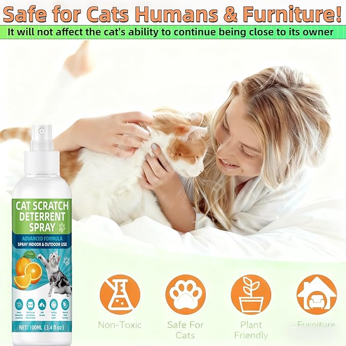 Natural Non-Toxic Cat Repellent Spray, Indoor & Outdoor Pet Training Cat Anti-Scratch Spray for Furniture, Carpet, Sofas, Curtain Protection, No Trace Formula (200 ML)