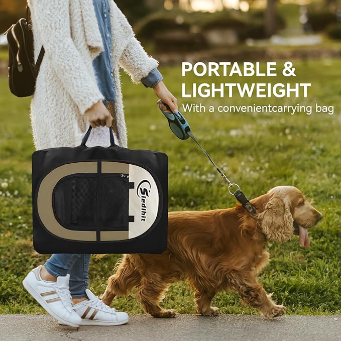 Dog Cat Playpen, Medium Puppy Pet Playpen, Dog Crate Tent Cage Indoor/Outdoor, Portable Pop Up Dogs Kennel Playpen with Carrying Case for Dogs/Cats/Rabbits (Khaki,Medium)