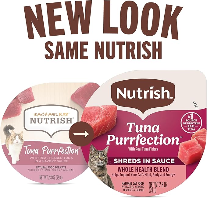 Nutrish Grain Free Wet Cat Food Tuna Purrfection Whole Health Blend with Real Tuna Flakes in a Savory Sauce, 2.8 oz. Cup (Rachael Ray) (Pack of 12)