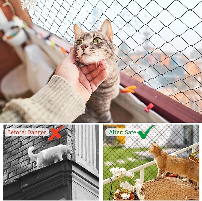 Cat Balcony Nets, Pets Anti-Fall Mesh Fence Safety Net, Transparent Nylon Pet Mesh Fence Anti-Fall Netting for Balcony Window Stairs Patio