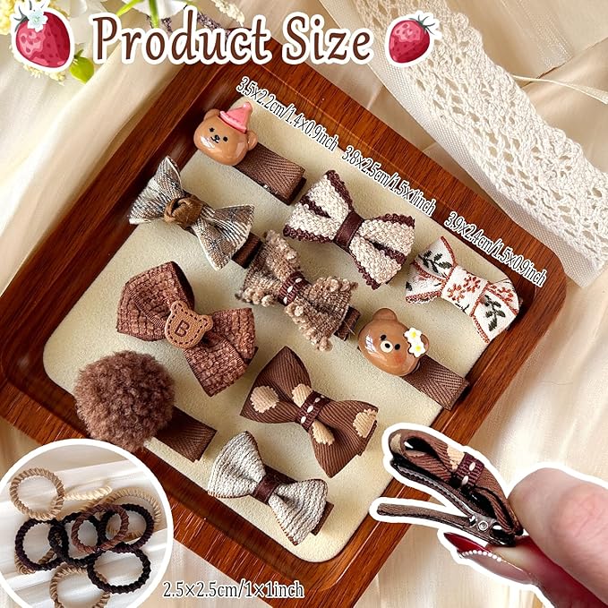 10pcs Brown Dog Hair Clips 10pcs Rubber Bands Small Dog Bows Beige Cute Pet Grooming Accessories Alligator Clips Stay In Hair Bear Barrettes Hairpin Topknot Headdress Yorkie Puppy Maltese Girls Dogs