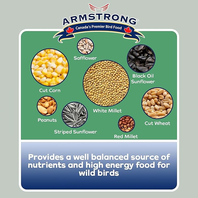 Armstrong Bird Food Gourmet Blend, 33 Pounds - with White & Red Millet, Cut Corn, Wheat, Black Oil Sunflower, Striped Sunflower, Peanuts & Safflower for Blue Jays and Northern Cardinals