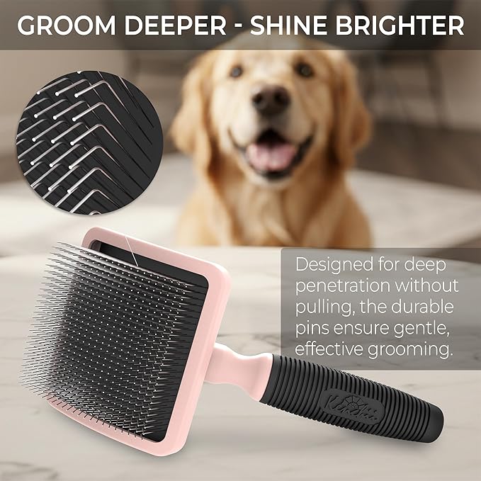 Kenchii Long Pin Slicker Brush for Dogs (Poodles, Doodles, Goldendoodles, Labradoodles), Professional Grooming Brush for Detangling, Fluffing & Dematting, Non-Slip Comfort Handle