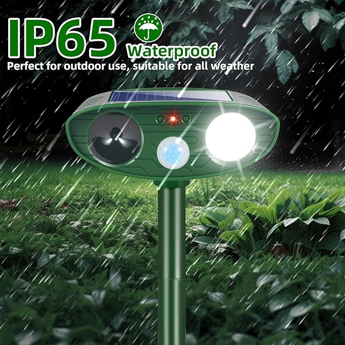 2026 Upgraded Cat Repellent Outdoor Ultrasonic with Strobe Light, Deer Squirrel Skunk Repellent for Yard,Motion Activated Animal Deterrent Devices- Keep Dogs Raccoons Rabbits Away from Garden Farm