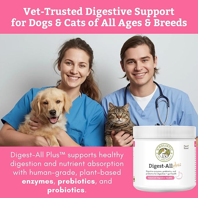 Wholistic Pet Organics Probiotics for Dogs with Digestive Enzymes & Prebiotic Fiber - 8 Oz - Daily Cat & Dog Probiotics for Digestive Health, Anti Diarrhea & Gut Support - Cat Probiotic - 227 Scoops
