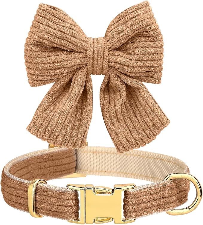 Didog Cute Small Dog Harness Collar and Leash Set with Bowtie, Breathable Soft Mesh Padded Puppy Harness, Dog Harness for Small Dogs Daily Walks Parties, Holiday Gatherings & Gifts, Brown, M