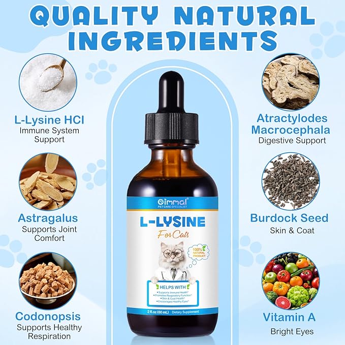 ALIVO L-Lysine for Cats, Immune Support Drops for Cats Feline Respiratory Health, Sneezing & Runny Nose - Pet Liquid Supplement for Eye Function & Cat Cold Relief - Chicken Flavor, 2 fl oz / 60 ml