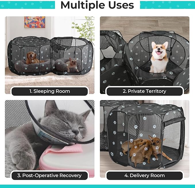 2-in-1 Cat Playpen with Pee Pad, 90''Pop Up Dog Pet Playpen for Indoor Outdoor Cats Enclosure, Portable Pet Playpen, Kitten Puppy Foldable Play Pen Cat Dog Tent Crate Cage Kennel(L, 90" Lx45Wx28H)