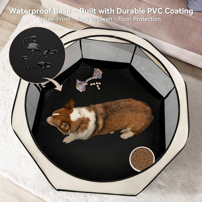 Portable Indoor Dog Playpen for Small Dogs & Puppies by A 4 Pet – 40.55" Pop-Up Soft Puppy Playpens with Bowl, Waterproof Floor, Calm Safe Space for Home, Travel & Daily Use