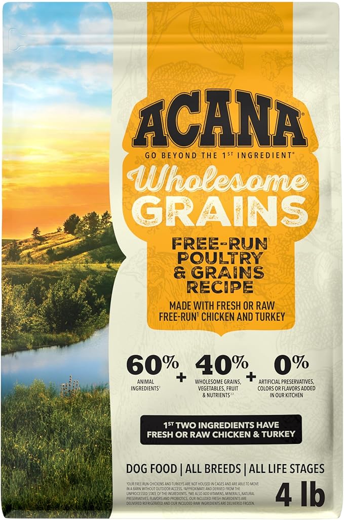 ACANA Wholesome Grains Dry Dog Food Free-Run Poultry & Grains Recipe with Cage-Free Eggs 4lb Bag