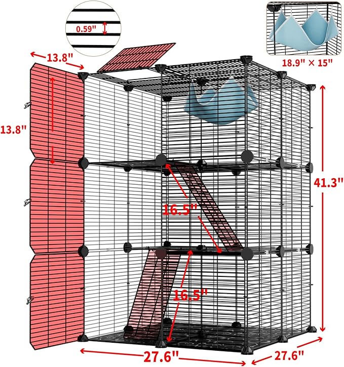 Large Cat Cage Indoor: Enclosed Cat Enclosure DIY Pet Playpen Detachable Metal Wire Kennel Sturdy Crate with Hammock for Cats Kitten