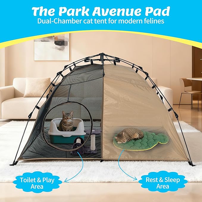Pop Up Catio Tent Indoor Outdoor Cat Playpen Tent & Fish Shaped Cat Bed Set, 2-Space Cat Enclosure (Play/Rest/Litter Box Hideaway) Double Sided Cotton Pet Bed High-Value Cat Gear Bundle for Cats Dogs