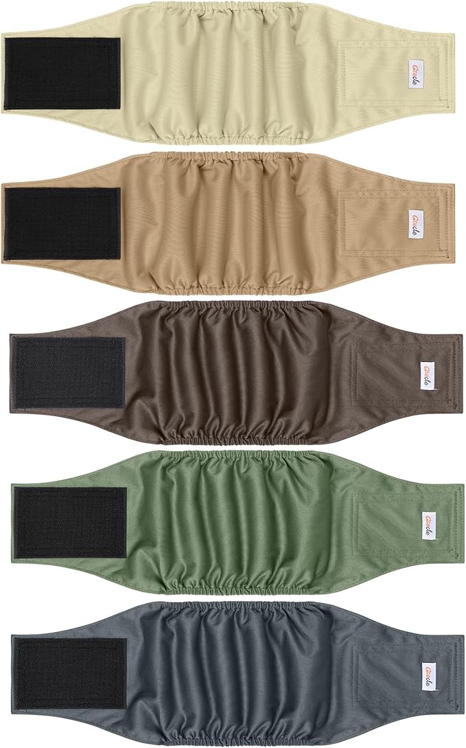 5 Pack Dog Diapers Male Reusable, Premium Belly Bands for Dogs, High Absorbing Male Dog Pee Wraps for Doggie in Incontinence or Excitable Urination Gray,Green,Brown M