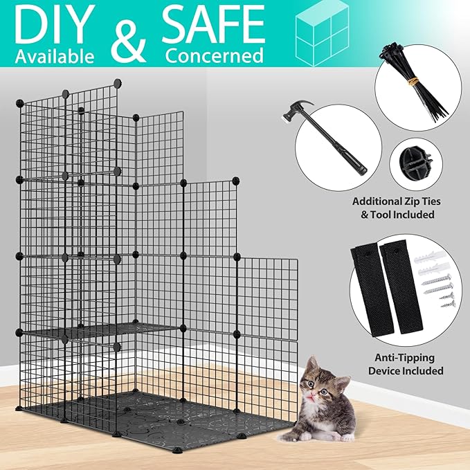 ZENY 4-Tier Cat Cage Indoor Cat Enclosures DIY Cat Playpen Detachable Metal Wire Kennels with Extra Large Hammock for Cats, Ferret, Chinchilla, Rabbit or Small Animals