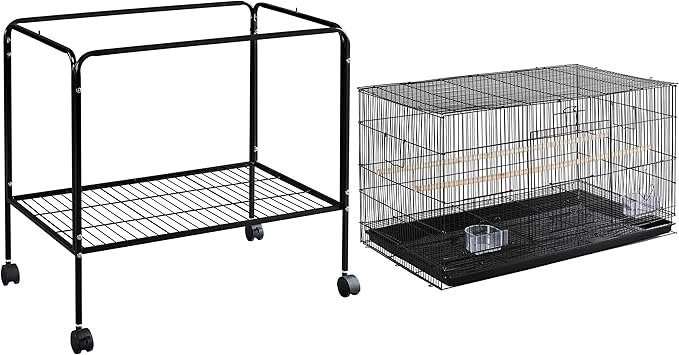 Topeakmart Flight Cages for Parakeets Small Birds Budgies Finches Canaries Lovebirds Sun Conures Parrots Bird Cage w/Rolling Stand, Black