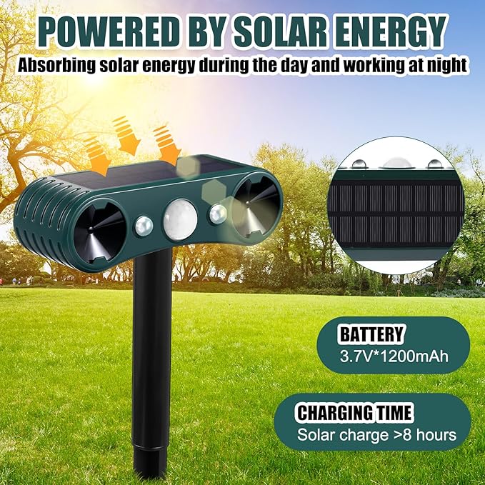 Qualirey 8 Pcs Solar Nocturnal Ultrasonic Light Animal Repeller Outdoor Deterrent with Pir Sensor Waterproof Deterrent Deer Repellent Devices to Repel Cat, Dog, Rabbit, Raccoon, Fox for Yard Garden