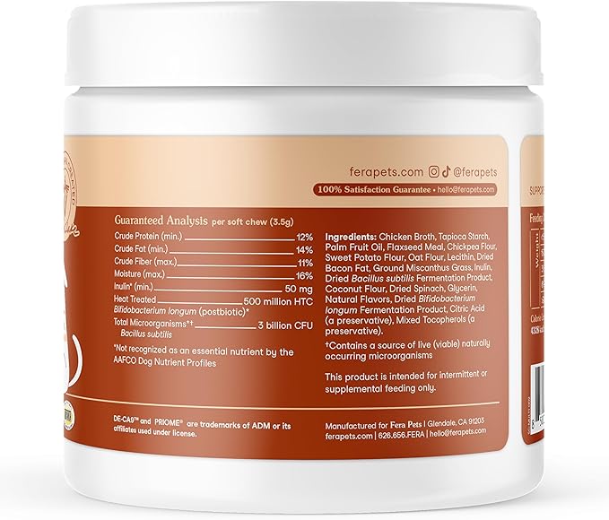 Fera Pets Probiotics for Dogs with Prebiotics and Postbiotics - Full Spectrum Gut Health Support - Promotes a Balanced Gut Microbiome - Boosts Immune Health - 90 Soft Chews (Pack of 2)