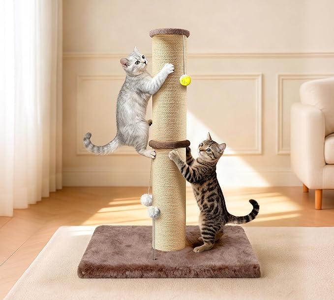 5-Inch Thick Sisal Cat Scratching Post, 36" Tall Scratch Tower with 6.5" Top Perch and Large 20.8×15.9" Stable Base, Durable Cat Scratcher for Indoor Cats, Brown