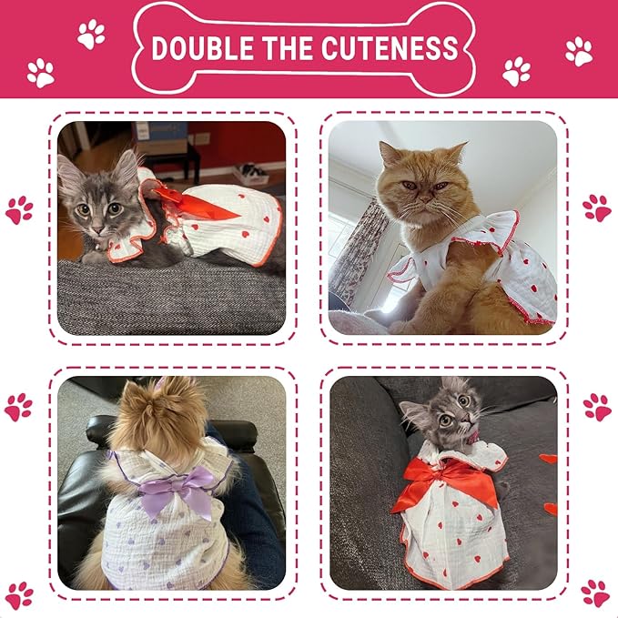 TAPBULL Dog Dresses, Fashionable Pet Dog Clothes with Heart Design, Cute Cat Birthday Dress Outfit (Pink/Red/Blue/Purple/Black 5-Pack), X-Large