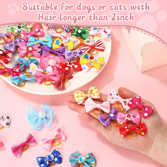 Reginary 150 Pack Dog Bows Grooming Cute Dog Hair Bows Girl with Rubber Bands Small Puppy Bowknots Colorful Hair Accessories for Dogs Puppies Pets Gift (Classic Style)