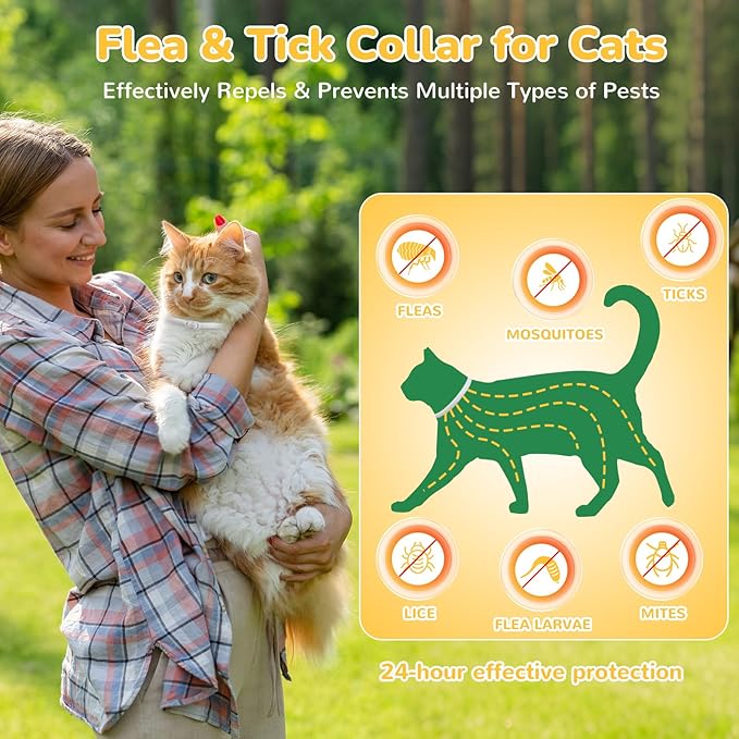4 Pack Natural Flea Collar for Cats – 8 Months Long-Lasting Protection, Waterproof Cat Flea Collar, Adjustable Cat Flea and Tick for Kittens & Adult Cats