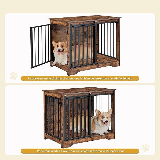 31.9" Dog Crate Furniture with Barn Door, Heavy Duty Dog Kennel Indoor with 2 Doors, Wooden Pet Cage End Table for Small Medium Dogs up to 44 lb, Anti-Chew Anti-Escape, Rustic Brown DFC83601B