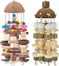 KATUMO Bird Toys, 2PCS Large Wooden Blocks & Coconut Shell Chew Toys for African Grey Cockatoo Amazon Parrots and Medium to Large Birds