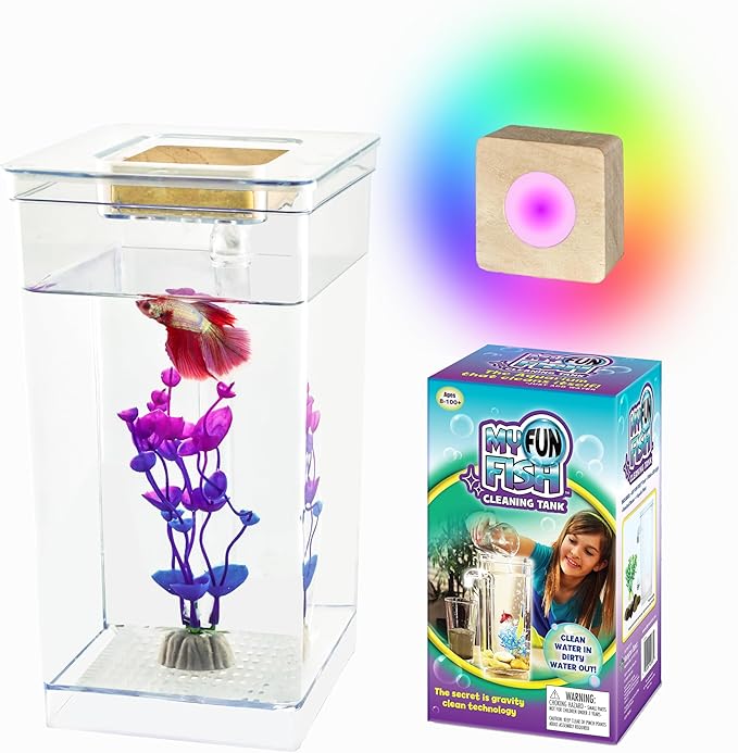 My 1st Fish Tank™ : Gen 2, Mini Fish Tank Aquarium Starter Kit 1 gal, Professional for Betta, Easny Maintain, Self Cleaning System-Only Add Water, Beautiful Color Changing LED Light, Color Box