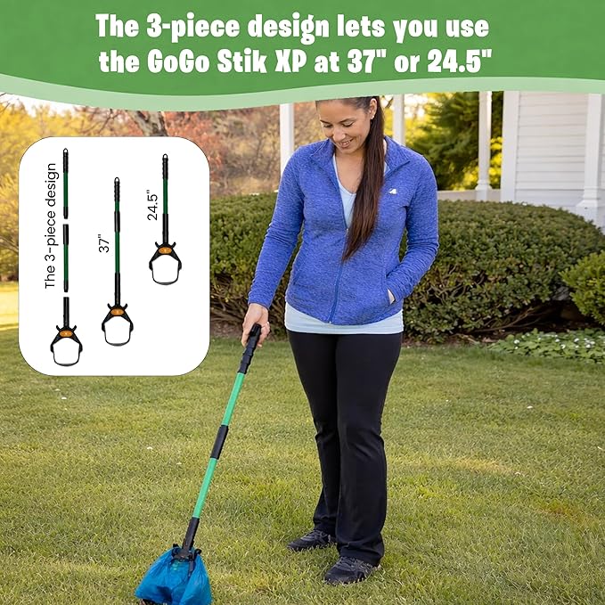GoGo Stik XP Consumer Reports #1 Rated Ergonomic Scooper 2023-2026. Quick, Clean, & Convenient Pro Pooper Scooper for All Dog Pet Waste Cleanup. Use Store Bags or Heavy Dootie Bags.