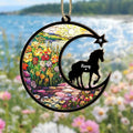 Personalized Horse Memorial Suncatcher – Custom Horse Silhouette with Name, Moon & Floral Background, Horse Loss Gift, Gift for Horse Lovers