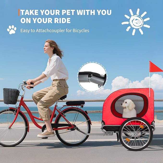 Foldable Dog Bike Trailer, for Large Dogs Up to 100 lbs, Pet Bicycle Carrier with Universal Coupler & Quick Release Wheels, Cargo Cart for Medium/Large Dogs