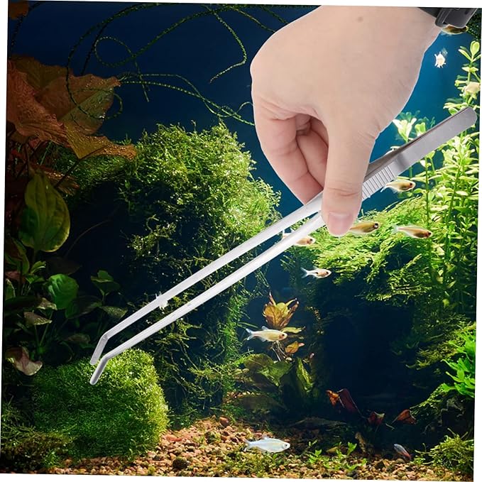Stainless Steel Aquarium Plant Tweezers Elbow Tweezers for Fish Tank Decor Cleaning
