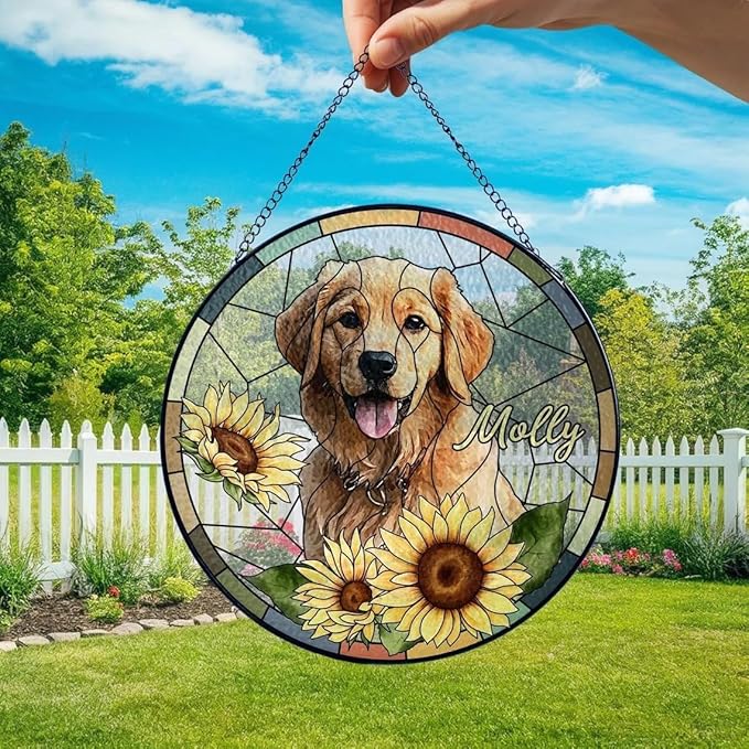 Custom Dog Portrait Stained Glass Light Catcher, Pet Memorial Stained Glass Photo Light Catcher, Staineds Glass Dog Memorial, Loss of Dogs Sympathy Gift Personalized, Pet Loss Gift /4