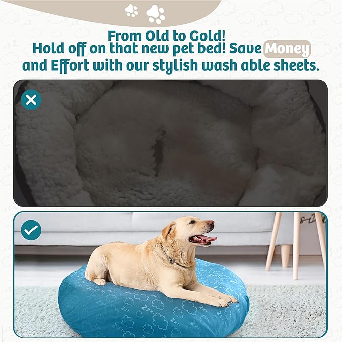 Round Dog Bed Covers Replacement Washable, Dog Bed Washable Cover, for All Shapes (X-Large (Up to 55″), Cloud Nine)