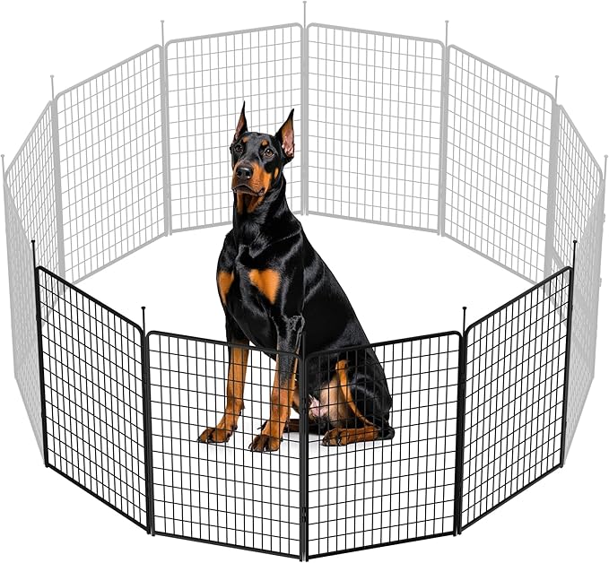 SunsGrove Dog Playpen with Wider Door, Heavy Duty Dog Pen, Anti Rust Dog Fence, Easy Insert into Soil, Pet Playpen for Yard RV Camping (50 inch, 4 Panels)