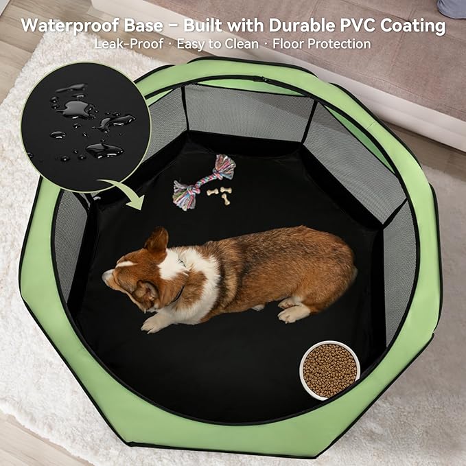 Portable Indoor Dog Playpen for Small Dogs & Puppies by A 4 Pet – 50.39" Pop-Up Soft Puppy Playpens with Bowl, Waterproof Floor, Calm Safe Space for Home, Travel & Daily Use