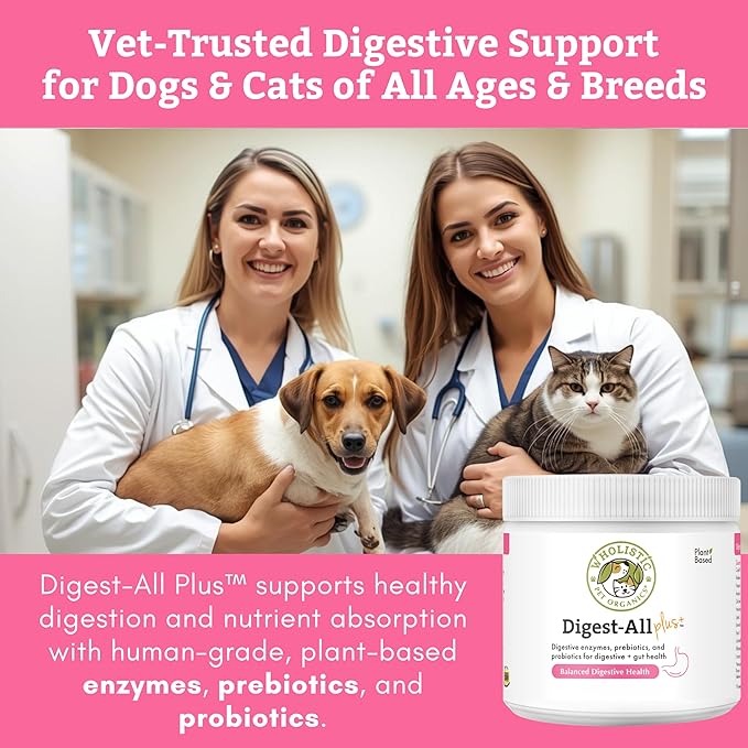 Wholistic Pet Organics Probiotics for Dogs with Digestive Enzymes & Prebiotic Fiber - 4 Oz - Daily Cat & Dog Probiotics for Digestive Health, Anti Diarrhea & Gut Support - Cat Probiotic - 113 Scoops