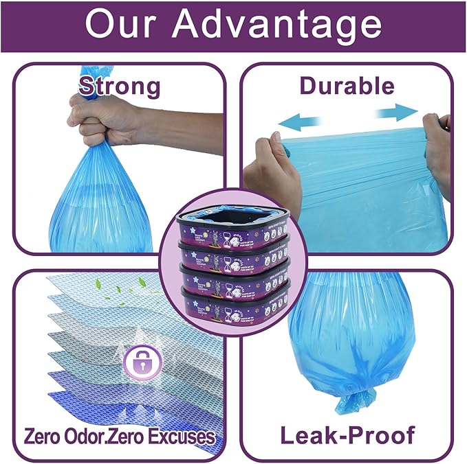 8 Pack Cat Litter Refill Bags Cartridge Compatible with Genie Cat Litter Standard, Plus and XL Plus Pails Easy-Lock Odor Control (NOT Compatible with XL)