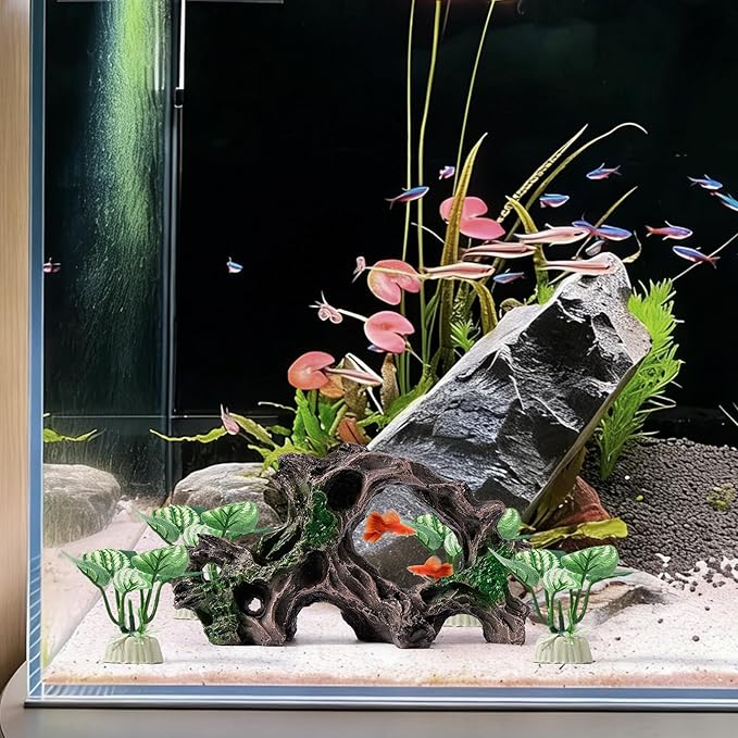 5pcs Driftwood Cave Aquarium Decor, Fish Tank Decorations Silk Aquarium Plants for Betta Fish Tank acccessories (Driftwood)