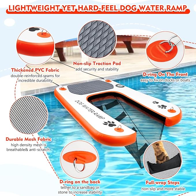 SnaglePaw Dog Boat Pool Ladder, Float Dog Water Ramp for Pool & Dock, High Stability & Nonslip Steps, Supports 150Lbs Dogs