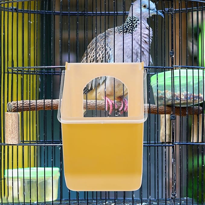 BESTonZON Cage Pigeon Feeder 2pcs Plastic Hanging Single Hole Bird Food Container with Lid for Parakeet Cage Accessories Small Bird Feeding Supplies