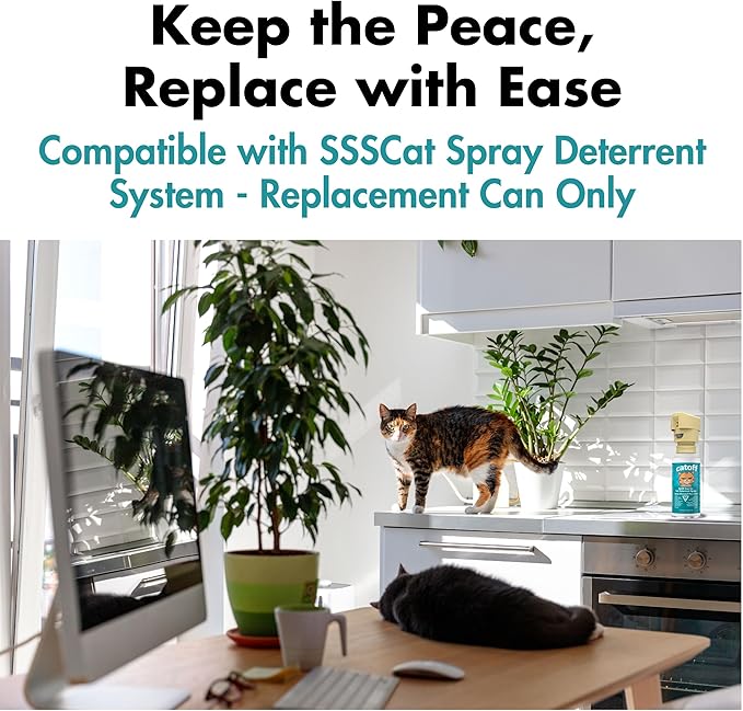 CatOFF Pack of 3 Refill Compatible with SSSCAT Indoor Cat Deterrent Spray System, Made in USA, 3.89 oz / 115 ml