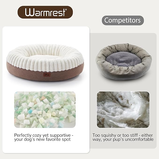 Donut Dog Bed Medium Size Dog 36 Inch, Round Cat Beds for Small Medium Dogs and Cats with Washable Fluffy Faux Fur, Cute Comfort Pet Bed with Anti-Slip Bottom, Cream