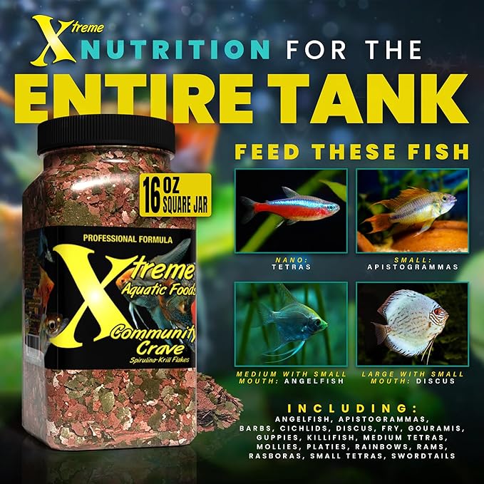 Xtreme Community Crave Flake - Krill & Spirulina Blend for Vibrant Colors, Immune Support and Digestive Health, Tropical & Freshwater Fish Nutrition – Premium Community Aquarium Food (16oz)