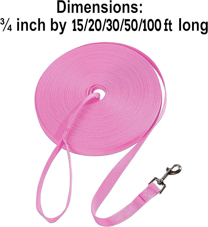 Hi Kiss Dog/Puppy Obedience Recall Training Agility Lead - 15ft 20ft 30ft 50ft 100ft Training Leash - Great for Training, Play, Camping, or Backyard - Pink 100ft