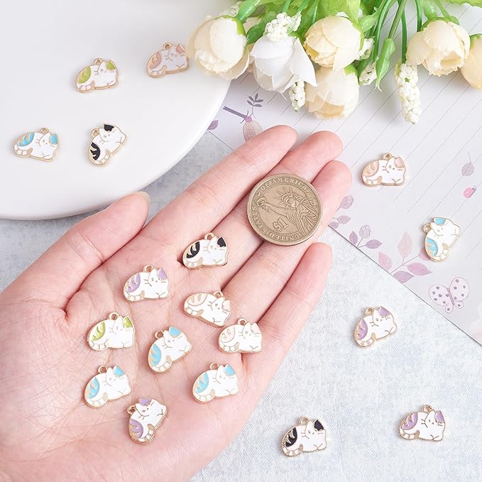25 Pieces Cat Enamel Charm Pendant Kitten Charm Cute Cat Animal Pendant Mixed Color for Jewelry Necklace Earring Nracelet Making Crafts