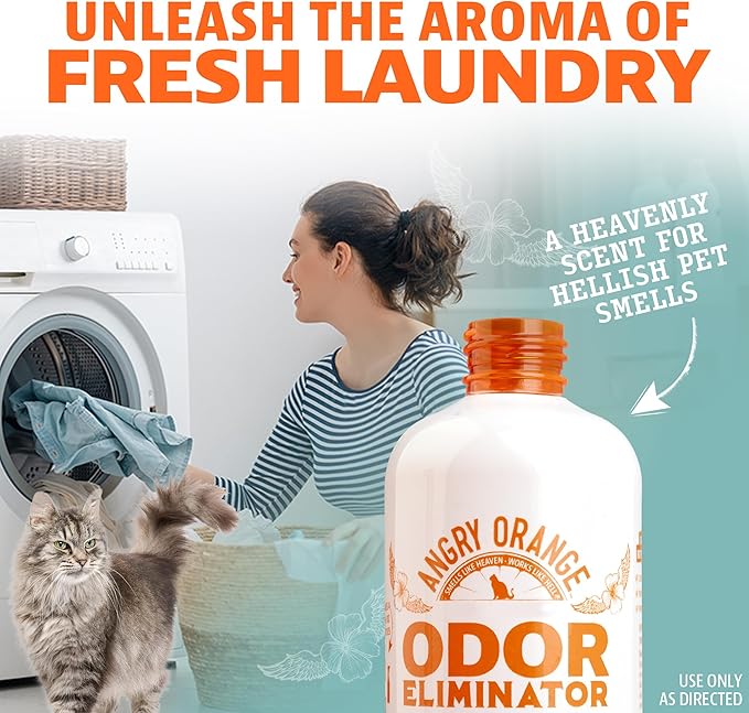 Angry Orange Pet Odor Eliminator Concentrate for Cat Urine and Smells - Fresh Scent - 8 oz (Makes 128 oz of Cleaner)