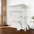 Large 4-Tier Cat Cage Indoor, DIY Cat Enclosures Detachable Metal Wire, Indoor Cat Crate Exercise Place Ideal for Kitty, Small Animals (White, 41" L x 14" W x 55" H, 7)