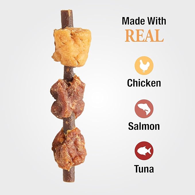 Good ‘n’ Tasty Triple Flavor Kabobs Cat Treat, 3 Ounce Bag, Long-Lasting Playtime Treat for Cats Made with Real Chicken, Salmon & Tuna, 6 Pack